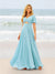 A-Line/Princess Ruffles V-Neck Short Sleeves Bridesmaid Dresses With Bowknot
