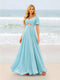 A-Line/Princess Ruffles V-Neck Short Sleeves Bridesmaid Dresses With Bowknot