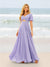 A-Line/Princess Ruffles V-Neck Short Sleeves Bridesmaid Dresses With Bowknot