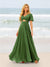 A-Line/Princess Ruffles V-Neck Short Sleeves Bridesmaid Dresses With Bowknot
