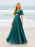 A-Line/Princess Ruffles V-Neck Short Sleeves Bridesmaid Dresses With Bowknot