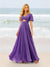 A-Line/Princess Ruffles V-Neck Short Sleeves Bridesmaid Dresses With Bowknot