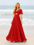A-Line/Princess Ruffles V-Neck Short Sleeves Bridesmaid Dresses With Bowknot