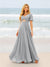 A-Line/Princess Ruffles V-Neck Short Sleeves Bridesmaid Dresses With Bowknot