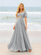 A-Line/Princess Ruffles V-Neck Short Sleeves Bridesmaid Dresses With Bowknot