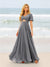 A-Line/Princess Ruffles V-Neck Short Sleeves Bridesmaid Dresses With Bowknot