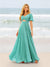 A-Line/Princess Ruffles V-Neck Short Sleeves Bridesmaid Dresses With Bowknot