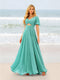 A-Line/Princess Ruffles V-Neck Short Sleeves Bridesmaid Dresses With Bowknot