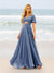 A-Line/Princess Ruffles V-Neck Short Sleeves Bridesmaid Dresses With Bowknot