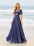 A-Line/Princess Ruffles V-Neck Short Sleeves Bridesmaid Dresses With Bowknot
