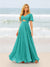 A-Line/Princess Ruffles V-Neck Short Sleeves Bridesmaid Dresses With Bowknot
