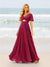 A-Line/Princess Ruffles V-Neck Short Sleeves Bridesmaid Dresses With Bowknot