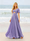 A-Line/Princess Ruffles V-Neck Short Sleeves Bridesmaid Dresses With Bowknot