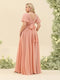 A-Line/Princess Ruffles V-Neck Short Sleeves Plus Size Bridesmaid Dresses With Bowknot