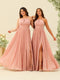 A-Line/Princess Halter Sleeveless Long Bridesmaid Dresses with Split Side & Ruffles