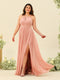 A-Line/Princess Halter Plus Size Long Bridesmaid Dresses with Split Side & Ruffles