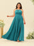 A-Line/Princess Halter Plus Size Long Bridesmaid Dresses with Split Side & Ruffles