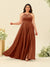 A-Line/Princess Halter Plus Size Long Bridesmaid Dresses with Split Side & Ruffles