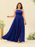 A-Line/Princess Halter Plus Size Long Bridesmaid Dresses with Split Side & Ruffles