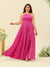 A-Line/Princess Halter Plus Size Long Bridesmaid Dresses with Split Side & Ruffles