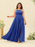 A-Line/Princess Halter Plus Size Long Bridesmaid Dresses with Split Side & Ruffles