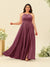A-Line/Princess Halter Plus Size Long Bridesmaid Dresses with Split Side & Ruffles