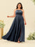 A-Line/Princess Halter Plus Size Long Bridesmaid Dresses with Split Side & Ruffles