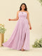 A-Line/Princess Halter Plus Size Long Bridesmaid Dresses with Split Side & Ruffles