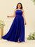 A-Line/Princess Halter Plus Size Long Bridesmaid Dresses with Split Side & Ruffles