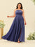 A-Line/Princess Halter Plus Size Long Bridesmaid Dresses with Split Side & Ruffles