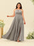 A-Line/Princess Halter Plus Size Long Bridesmaid Dresses with Split Side & Ruffles