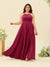 A-Line/Princess Halter Plus Size Long Bridesmaid Dresses with Split Side & Ruffles