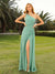 Sheath/Column One-Shoulder Long Ruched Bridesmaid Dresses with Ruffles & Split Side