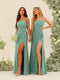 Sheath/Column One-Shoulder Long Ruched Bridesmaid Dresses with Split Side