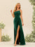 Sheath/Column One-Shoulder Long Ruched Bridesmaid Dresses with Split Side