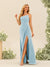Sheath/Column One-Shoulder Long Ruched Bridesmaid Dresses with Split Side