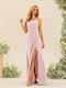 Sheath/Column One-Shoulder Long Ruched Bridesmaid Dresses with Split Side