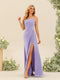 Sheath/Column One-Shoulder Long Ruched Bridesmaid Dresses with Split Side