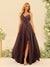 A-Line/Princess Spaghetti Straps V-Neck Long Bridesmaid Dresses with Split Side & Ruffles