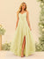 A-Line/Princess Spaghetti Straps V-Neck Long Bridesmaid Dresses with Split Side & Ruffles