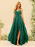 A-Line/Princess Spaghetti Straps V-Neck Long Bridesmaid Dresses with Split Side & Ruffles