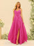 A-Line/Princess Spaghetti Straps V-Neck Long Bridesmaid Dresses with Split Side & Ruffles