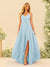 A-Line/Princess Spaghetti Straps V-Neck Long Bridesmaid Dresses with Split Side & Ruffles