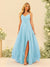 A-Line/Princess Spaghetti Straps V-Neck Long Bridesmaid Dresses with Split Side & Ruffles