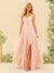 A-Line/Princess Spaghetti Straps V-Neck Long Bridesmaid Dresses with Split Side & Ruffles
