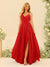 A-Line/Princess Spaghetti Straps V-Neck Long Bridesmaid Dresses with Split Side & Ruffles