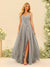 A-Line/Princess Spaghetti Straps V-Neck Long Bridesmaid Dresses with Split Side & Ruffles