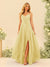 A-Line/Princess Spaghetti Straps V-Neck Long Bridesmaid Dresses with Split Side & Ruffles