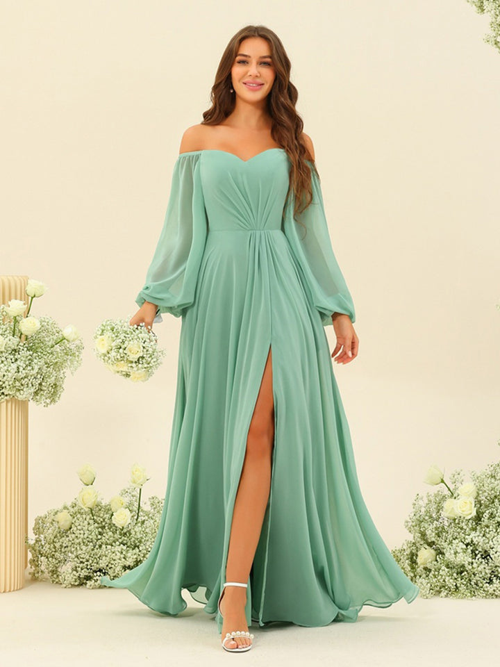 A-Line/Princess Sweetheart Floor-Length Long Bridesmaid Dresses with Split Side &amp; Ruffles