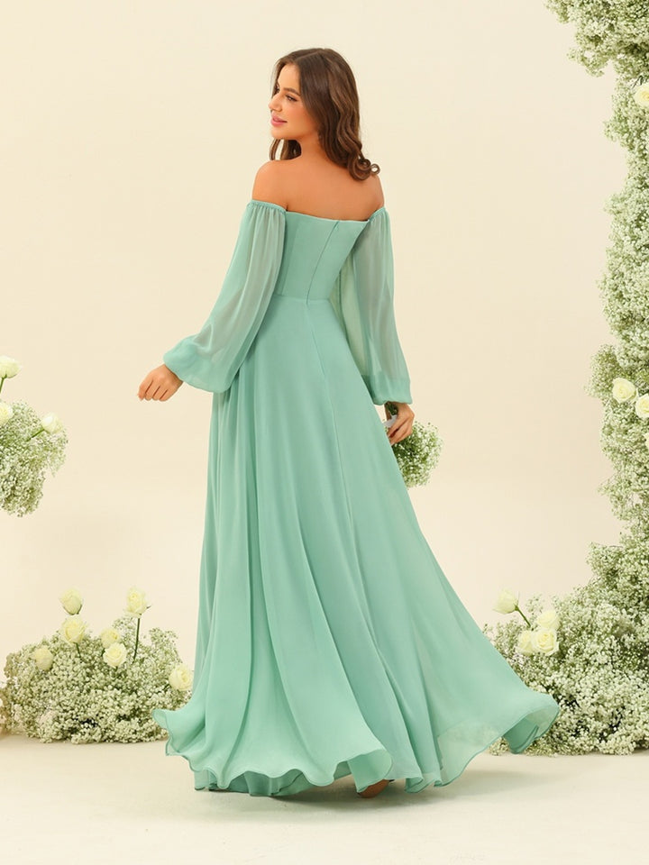 A-Line/Princess Sweetheart Floor-Length Long Bridesmaid Dresses with Split Side &amp; Ruffles